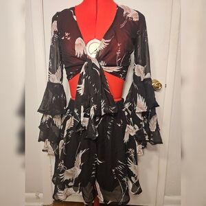 Black and White Bird Print Dress